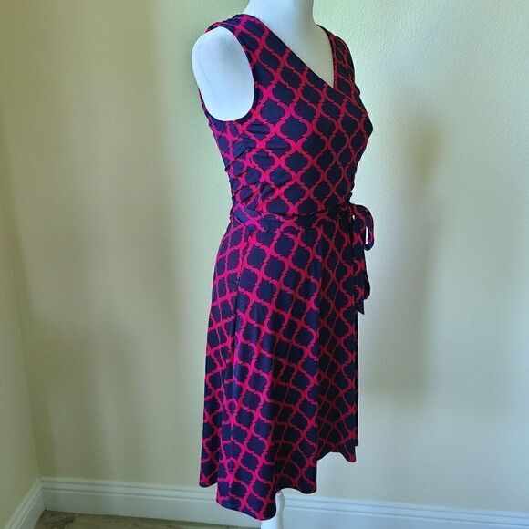 41 Hawthorn Wrap Dress XS Sleeveless Blue Red Belt Tie Patterned Workwear‎ - Picture 2 of 12